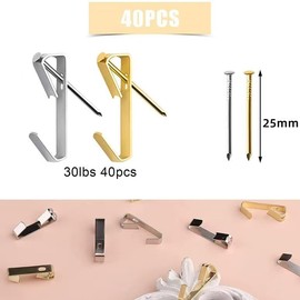 Yohong 40 Pieces Picture Hanging Kit with Nails, Picture Hangers Holds 30LB, Heavy Duty Picture Hanging Hooks for Hanging Pictures on Drywall Wooden Wall