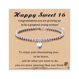 Aunis 16th Birthday Gifts Girl Heart Bracelets Birthday Gifts for Her Teenage Gifts Girls for Best Friend Daughter (C-006-sweet 16)