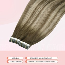 MEI YUAN LIN tape hair extensions real human hair 18 Inch 50 Grams 20 Pcs Invisible Skin Weft Tape In Extensions Color 3 Fading to 8 Highlight 22 Blonde Thick Ends