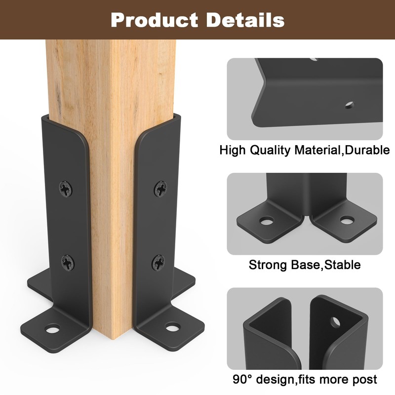 4 Pcs Adjustable Deck Post Anchor Brackets Kit - Fit