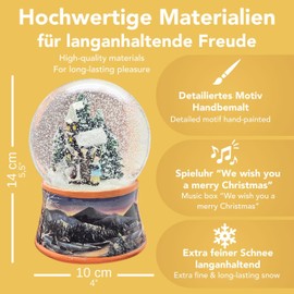 20092 Snow Globe Christmas Walk Christmas Singer on Nostalgic Winter Landscape Brown Tone Christmas Winter with Music Box 100 mm Wide