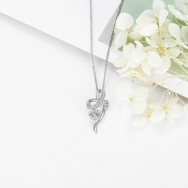 DOLPHERS Rose Flower Diamond Necklace Sterling Silver Infinity Rose Pendant for Women Anniversary Birthday Gift Platinum Plated Silver (D Color, VVS Clarity), Sterling Silver, not known