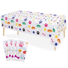 Hegbolke 4pcs 51.2x86.6in Puppy Dog Paw Print Colorful Disposable Plastic Tablecloths for Dog Themed Party, Kids Birthday Party, Dog Party Decorations