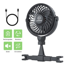Retractable Portable Car Fans with 4 Speeds for Headrest and Rear Seat, Small Cooling Vehicle Air Fan, Quiet Operation, Rechargeable, Battery Operated,360 Degree Rotatable USB Fan for Baby, Puppy, SUV
