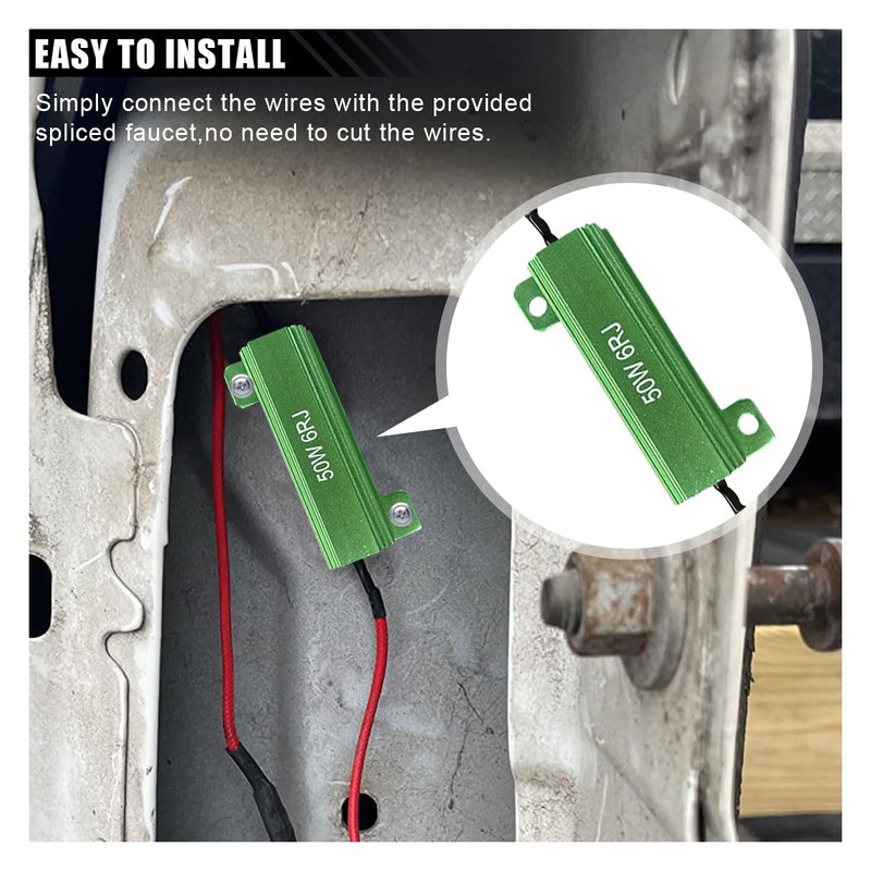 50W 6ohm LED Load Resistors with Quick Wire Clips, Aluminum