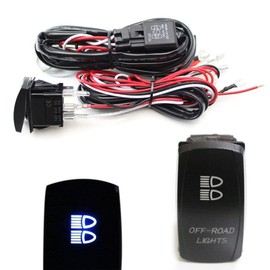 iJDMTOY 2-Output Universal Relay Wiring Harness Offroad Lights Blue LED Light ON/Off Rocker Switch, Compatible with Off-Road LED Light Bar, LED Pod Lights, Aftermarket Fog Lights, Driving Lights, etc
