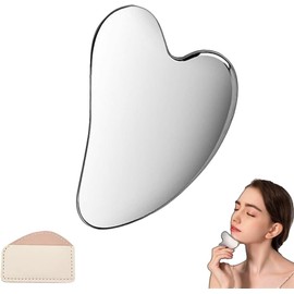 Guibell Herramienta Gua Sha de Acero Inoxidable para Masaje Facial Ayuda a reafirmar la piel,reduce arrugas y optimiza la circulación,ideal para tu rutina diaria de cuidado facial