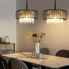 KINGTORO Modern Crystal Chandeliers for Dining Room, Black Pendant Lights Kitchen Island, Adjustable Chain Length, Hanging Lighting for Entryway Foyer Living Room Bedroom-16