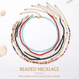 Reaky Boho Beaded Necklaces Layered Necklace 7 Pcs Summer Beach Necklaces for Women