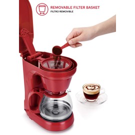 Holstein Housewares - 5 Cup Drip Coffee Maker - Convenient and User Friendly with Permanent Filter, Borosilicate Glass Carafe, Water Level Indicator, Auto Pause/Serve and Keep Warm Functions, Red