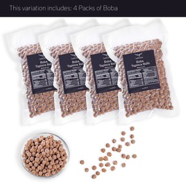 Boba Pearls | Tapioca Pearls | Locca Booba | 4 x 14 Oz (40 Servings) | Premium Easy to Cook | No Preservatives | Boba Pearls Recipe Card | Vegan | Brown Sugar Boba - (4 Bags - 56oz)