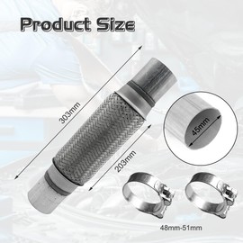 Editbar Flexible Pipe Exhaust - 45 x 203 x 303 mm, Flexible Pipe Universal Flex Piece with 2 Clamps, Corrugated Pipe, Flexible Pipe, Exhaust Bellows, Flexible Pipe, Stainless Steel Exhaust Pipe for