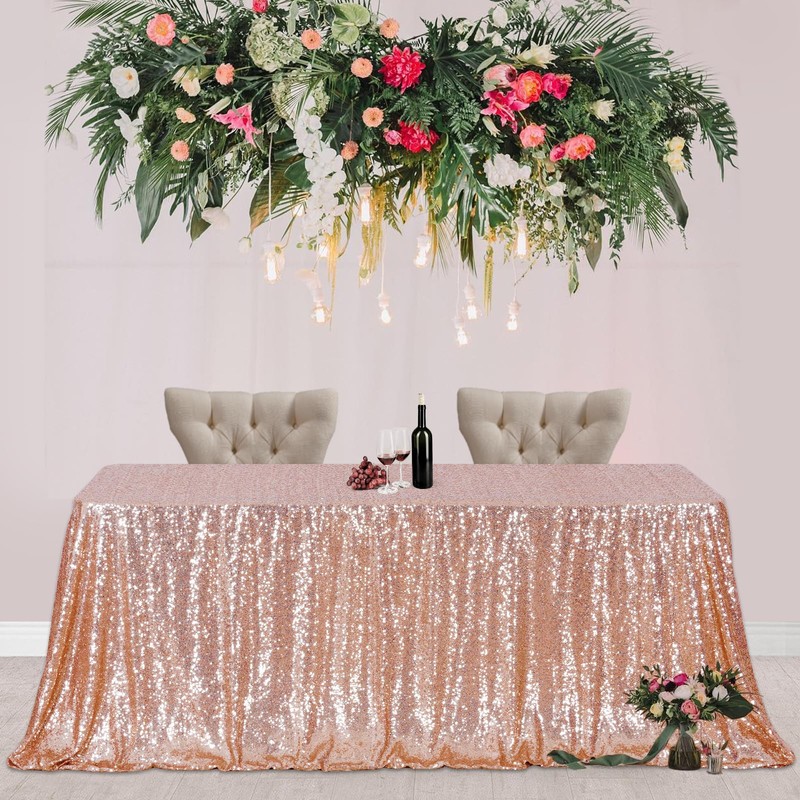 3E Home Rose Gold Sequin Tablecloth Rectangle Sequin Table Cover