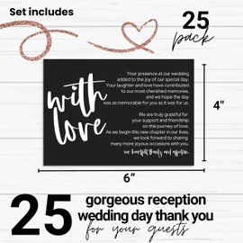 Wedding Thank You Place Setting Cards (25 Pack) - Minimalist Modern Black Cards with White Lettering - Elegant 4x6 Appreciation Notes for Weddings and Events - Made in USA