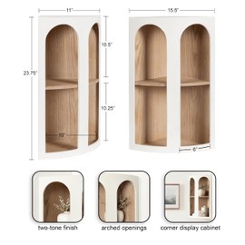 Kate and Laurel Elloree Modern Corner Shelf Cabinet for Storage and Display, 16 x 11 x 24, White and Natural, Transitional Corner Storage for Use as Living Room Shelving or Bedroom Storage Design
