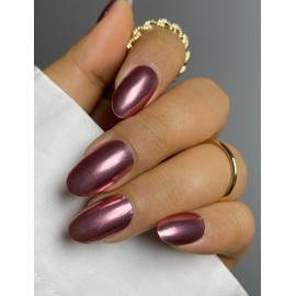 AutyaMee Semi Cured Gel Nail Strips (Chrome Maroon), 20 Pcs Gel Nail Wraps, Stickers, UV Light Required, Salon Quality, Long Lasting