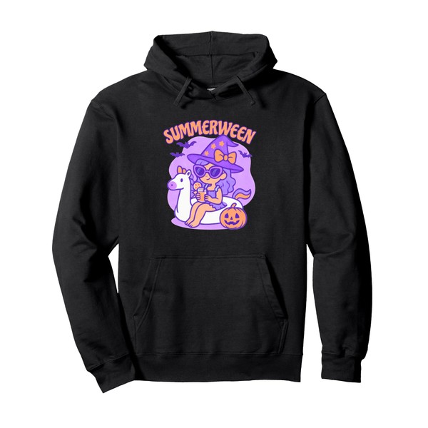 Summerween Funny Witch Halloween Summer Beach Pool Vibes Pullover Hoodie