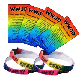 Bulk 12 Count Rainbow wwjd Christian Bracelets With Religious Bible Verse Faith Prayer Cards What Would Jesus Do VBS Church Supplies Sunday School Gift Sets