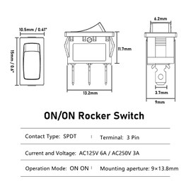 SCOOYUCK Mini SPDT Rocker Switch, 10 mm x 15 mm, 3-Pin ON/ON 12 V, 24 V, 125 V, 250 V Toggle Switch, for Car, Boat, Household Appliances, Pack of 5
