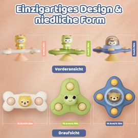 Saugnapf Spielzeug Baby BPA-frei, 3 Stück Fidget Spinner Baby Spinner Mit Saugnapf Für Hochstuhl Flugzeug Reise Badewannenspielzeug Badewannen Spielzeug Wasserspielzeug Badespielzeug