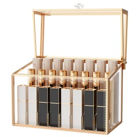 Youdepot Lipstick Organizer Holder - 24 Spaces, Tempered Glass Lip Gloss and Perfume Organizer,Vanity Lipstick Holder and Organizer.