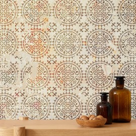 NAKLEO Palencia Tile Reusable Plastic Stencil - 20 x 20 cm - Classic Roman Circle - Moroccan Geometric - Paving Stone Concrete Floor Wall Painting Template Wood