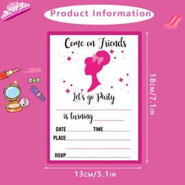 20 Pcs Pink Girl Theme Birthday Invitation Cards, Let's Go Party Pink Doll Birthday Party Supplies, Princess Birthday Invitations with Envelopes and Sticker for Girls(R)