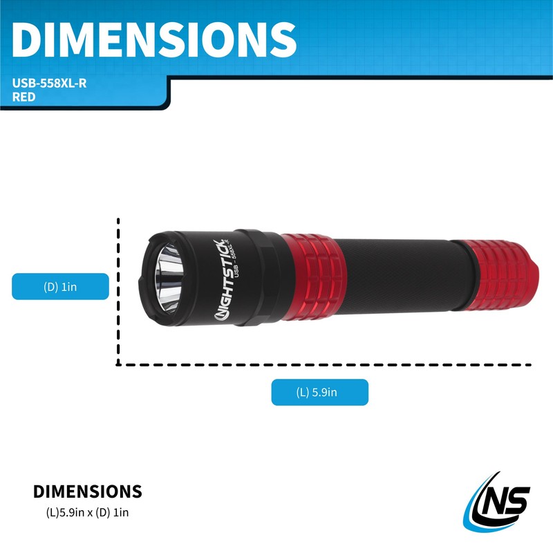 Nightstick USB-558XL-R Metal USB Rechargeable Multi-Function Tactical Flashlight - Red