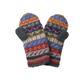 Pachamama Women Wool Mittens Fleece Lined Handknitted Fairisle Green Multicoloured One-Size Handmade Extra Warm Fair Trade