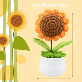 IEFFPIN Crochet Flowers, Sunflower Crochet Potted Plant, Knitted Flowers, Cute Car Dashboard, Home Office Desk Decoration, Mothers Day Valentines Day Birthday Gifts