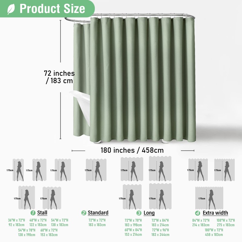 Dynamene Extra Wide Shower Curtain - 180 Inch Wide Waffle