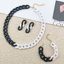 BOCAR Collar grueso de acrílico para mujer, collar de cadena de eslabones cubanos, collar, pulsera, aretes, conjunto de joyería de moda, Acrílico, Sin gemas.