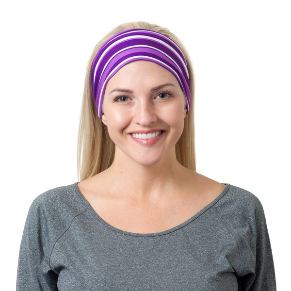 RiptGear Stretch Sport Headband for Women (Purple Striped) — Made of Non-Slip Sweat Wicking Fabric — Great for Yoga, Running or The Gym — Soft Headband Fits Most Head Sizes — (1-Pack)