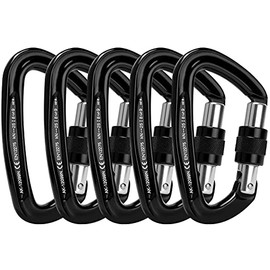 Locking Carabiner - 25kN 5600lb Climbing Carabiner Screw Gate D Shape Carabiner Black (Pack of 2)