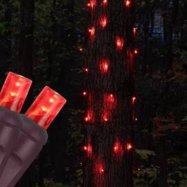 50 Red StretchNet Pro Expandable Christmas Net Lights for Medium Trees, LED Tree Wrap Lights - 20" x 45" Stretchable Net - Brown Wire Tree Lights Outdoor