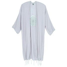 GURU SHOP Ibiza Women's Lightweight Kaftan, Embroidered Open Beach Dress, Black, Synthetic, Size 12, smoke Grey