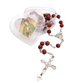 Needzo Our Lady of Guadalupe Rose Scented Rosary with Heart Case, Catholic Gifts for Women, 18.5 Inches