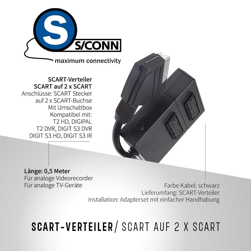 S/CONN Maximum Connectivity Scart Splitter Fully Connected Cable Splitter 2-Way