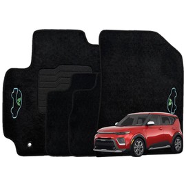 ecoMats Carpet Floor Mats Custom Fit for 2020 to 2024 Kia Soul with Non-Slip Heel Pad and Safety Locks - Front and Rear - Black