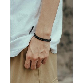 Richsteel Richsteel 8.2 Inch Black Plated Stainless Steel Curb Chain Bracelet for Men