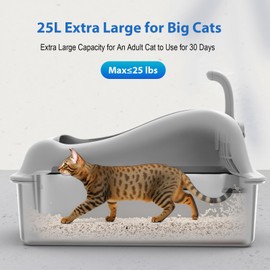 Furkid Stainless Steel Cat Litter Box with Lid, XL Extra Large Litter Box for Big Cats, High Sided Kitty Metal Pan with Pedal Filter and Scoop, Non-Sticky&Anti-Leakage Easy Cleaning Gray
