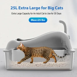 Furkid Stainless Steel Cat Litter Box with Lid, XL Extra Large Litter Box for Big Cats, High Sided Kitty Metal Pan with Pedal Filter and Scoop, Non-Sticky&Anti-Leakage Easy Cleaning Gray