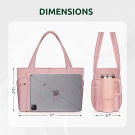 FUZVOL Tote Bag for Women, Nurse Bags for Work, 17'' Large Nursing Bags for Nurses, Laptop Tote Bag, Clinical Bag for Nursing Students, Quilted Shoulder Bag for Travel, Pink, LPN