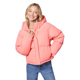 florence by mills Women's Fluffy Snuggle Collection Short Hooded Puffer Coat, Strawberry Ice, XX-Small