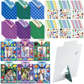 Chunful 72 Pieces Father's Day Picture Frame Crafts Kits, 36 Standing Paper Picture Frames and 36 Fathers Day Stickers DIY Paper Photo Frames for Kids Boys Girls Happy Father's Day Party Decorations