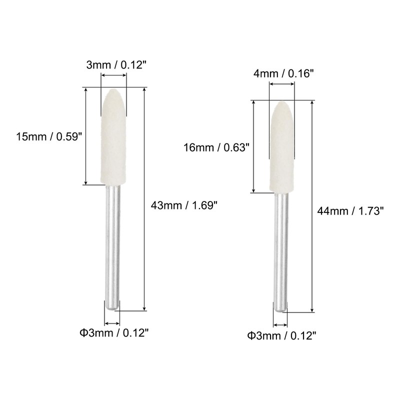 uxcell 3mm 4mm Wool Felt Mounted Points Tapered Polishing Bits
