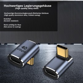TNSLAND Pack of 2 USB C 90° Adapter Type C Female to Male Right Angle Coupling USB 4.0 40Gbps Data Transfer Charging, Type C OTG Adapter for Laptop Tablet Phone Type C