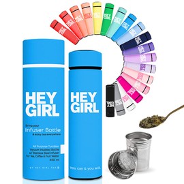 Hey Girl - Botella de infusor de té de 450 ml, botella de agua de acero inoxidable aislada, vaso de té termo con difusor de té, taza de viaje portátil para té de hojas sueltas y agua infundida,