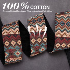 YIKOKO Guitar Strap, Head Layer Cowhide Leather End, 2 Inches Wide, for Acoustic and Bass Electric Guitars, Free Button, 2 Strap Locks and 4 Guitar Picks