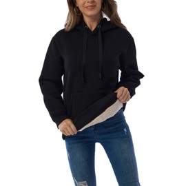 Haellun Womens Casual Winter Warm Fleece Sherpa Lined Pullover Hooded Sweatshirt (Black, Medium)
